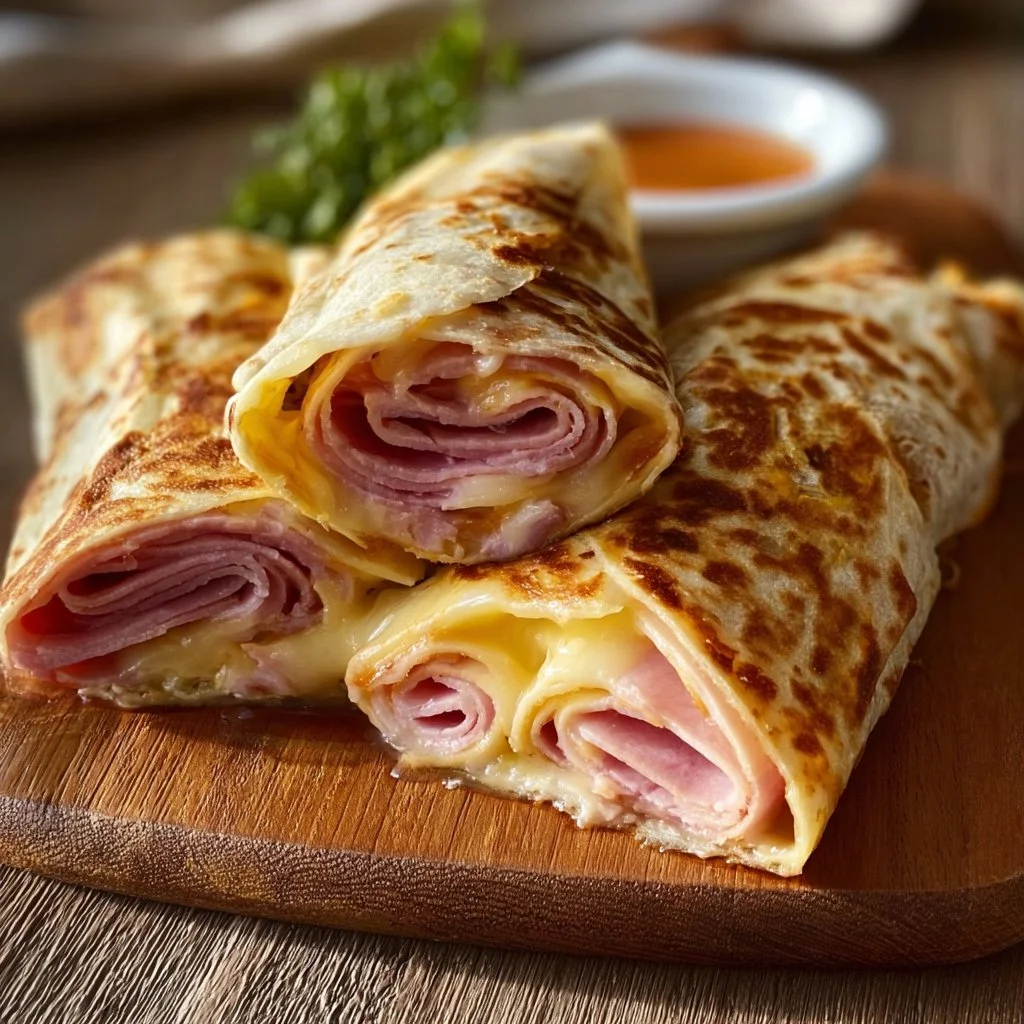Delicious Air Fryer Hot Ham and Cheese Wraps served on a plate
