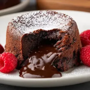 Deliciously melted chocolate center in an air fryer lava cake