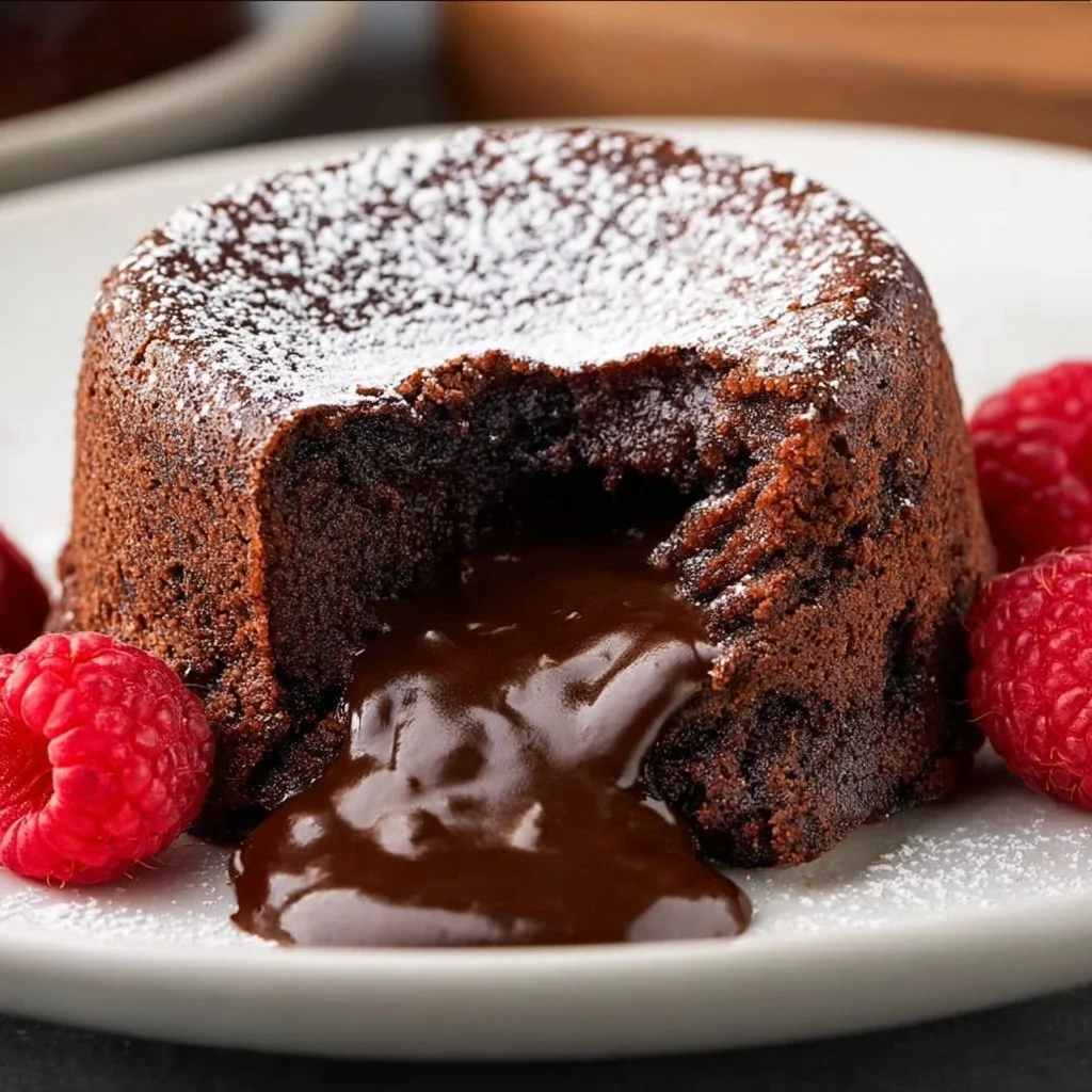 Deliciously melted chocolate center in an air fryer lava cake