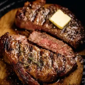 Air Fryer New York Strip Steak cooked to perfection