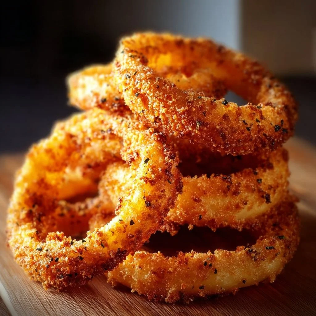 Crispy air fryer onion rings served on a plate
