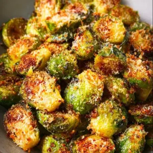 Crispy Air Fryer Parmesan Brussel Sprouts served in a bowl