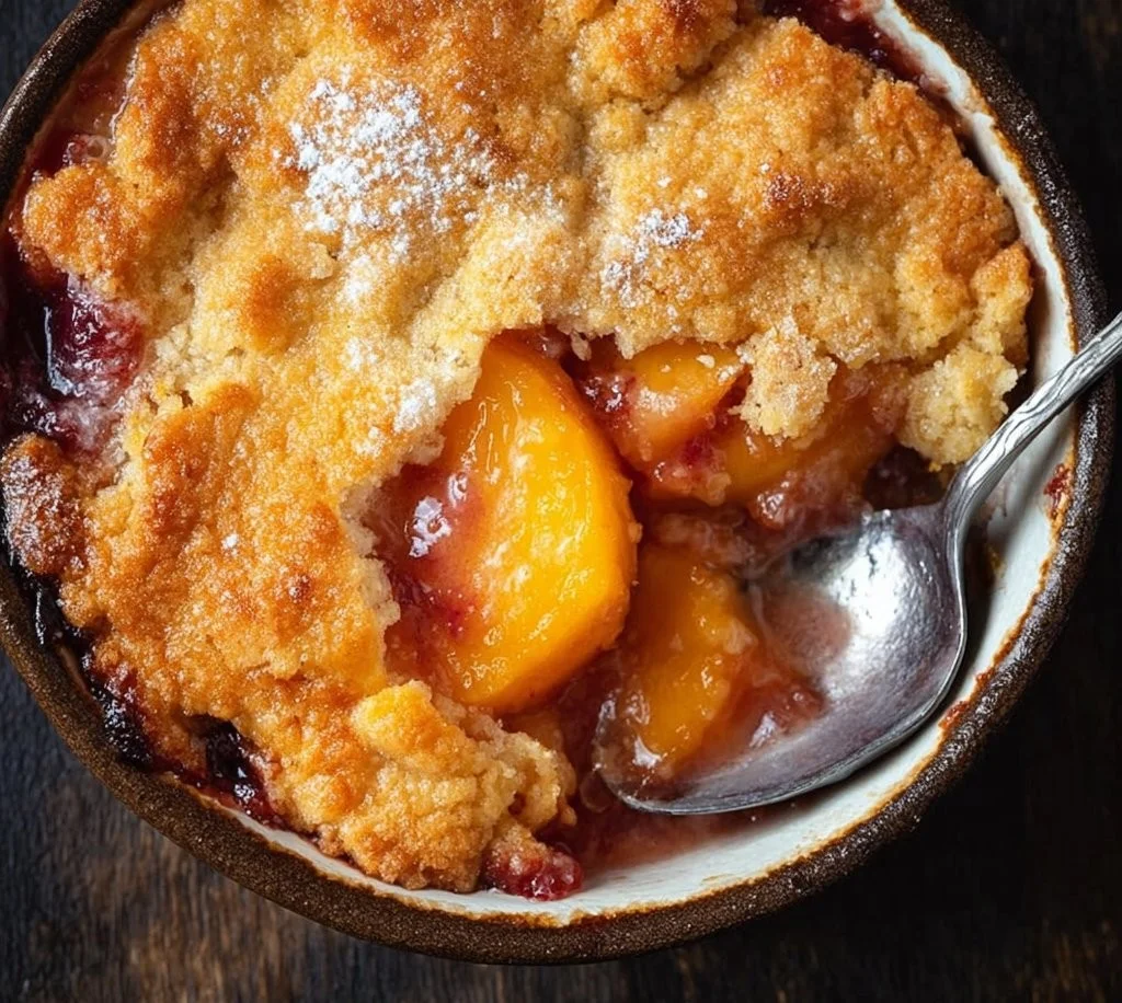 Delicious Air Fryer Peach Cobbler served in a bowl