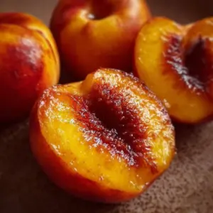 Deliciously cooked air fryer peaches served on a plate.