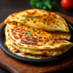 Crispy air fryer quesadillas filled with cheese and veggies served on a plate.