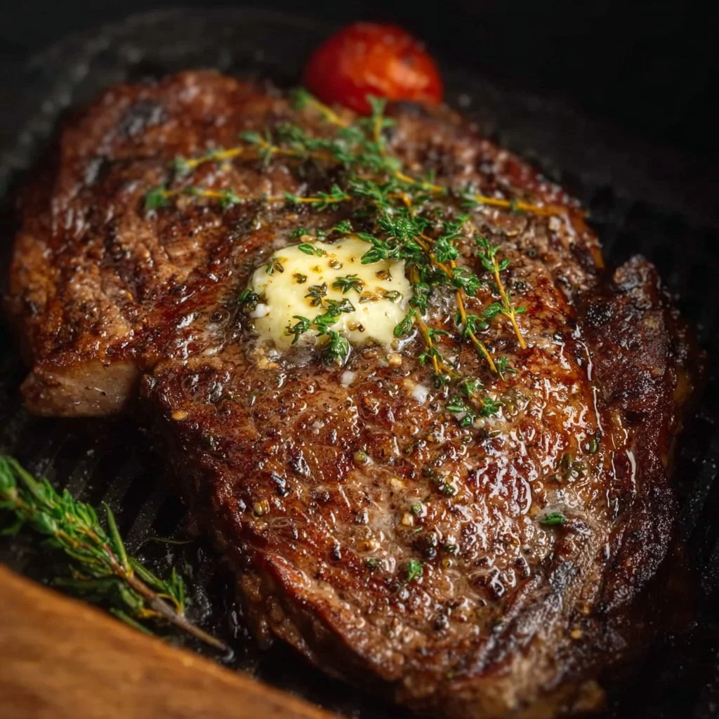 Delicious air fryer ribeye steak cooked to perfection