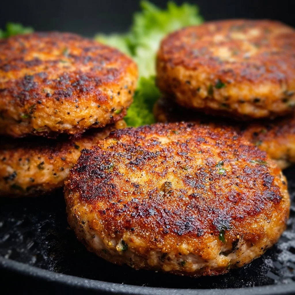 Crispy air fryer salmon patties on a plate with dipping sauce