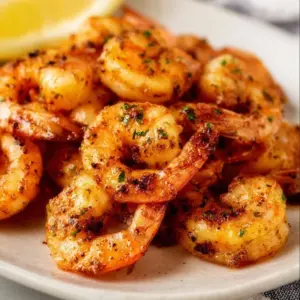 Crispy air fryer shrimp served with dipping sauce on a plate