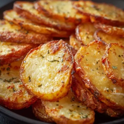 Crispy air fryer sliced potatoes served as a side dish