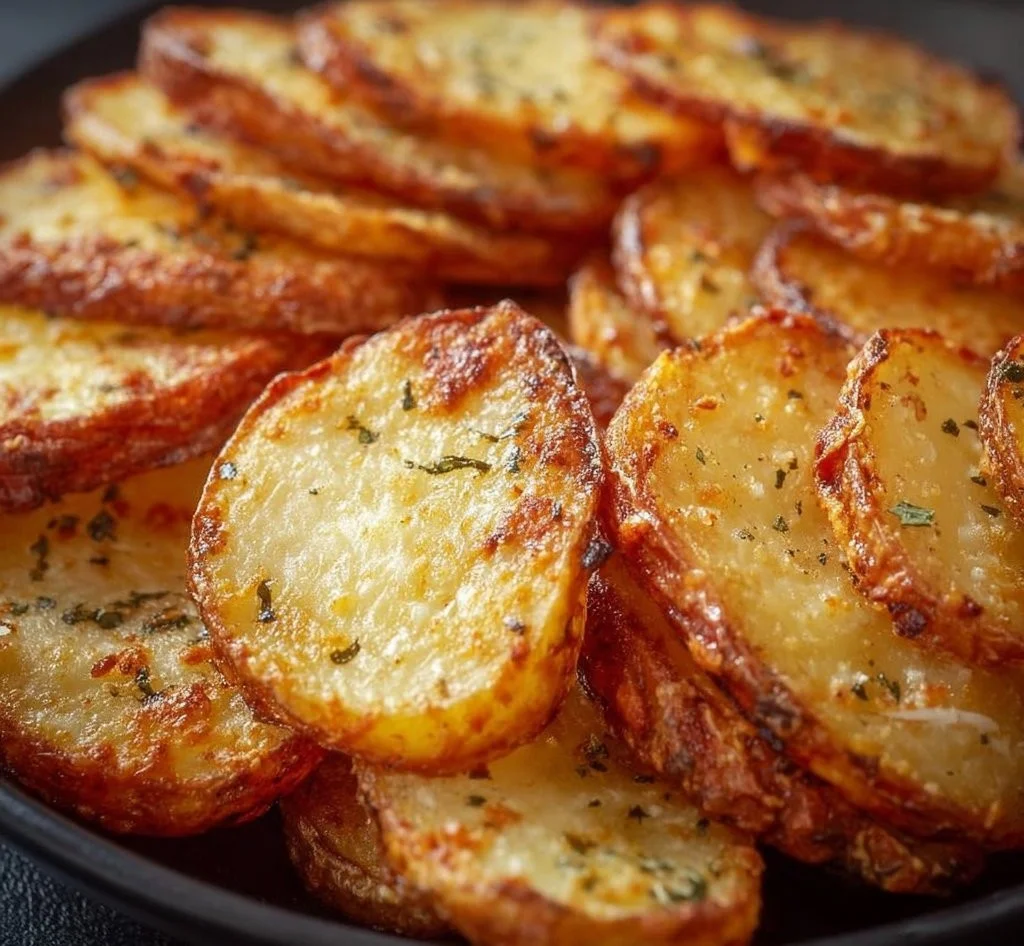Crispy air fryer sliced potatoes served as a side dish