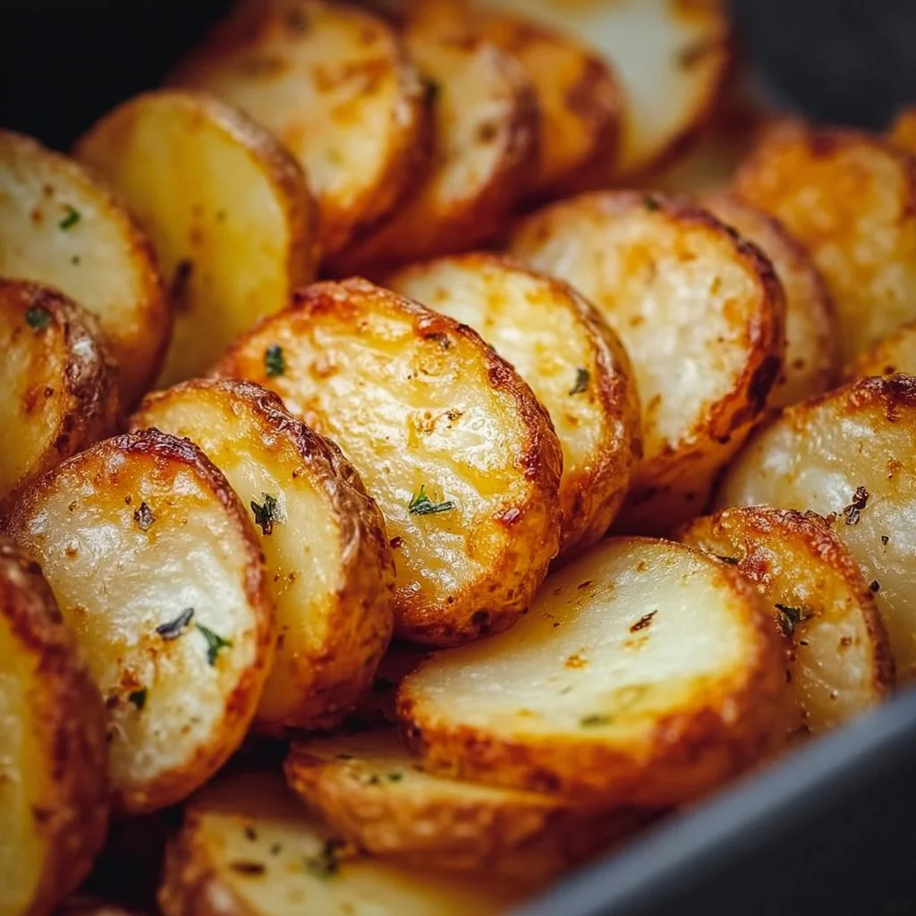 Crispy air fryer sliced potatoes served in a bowl.