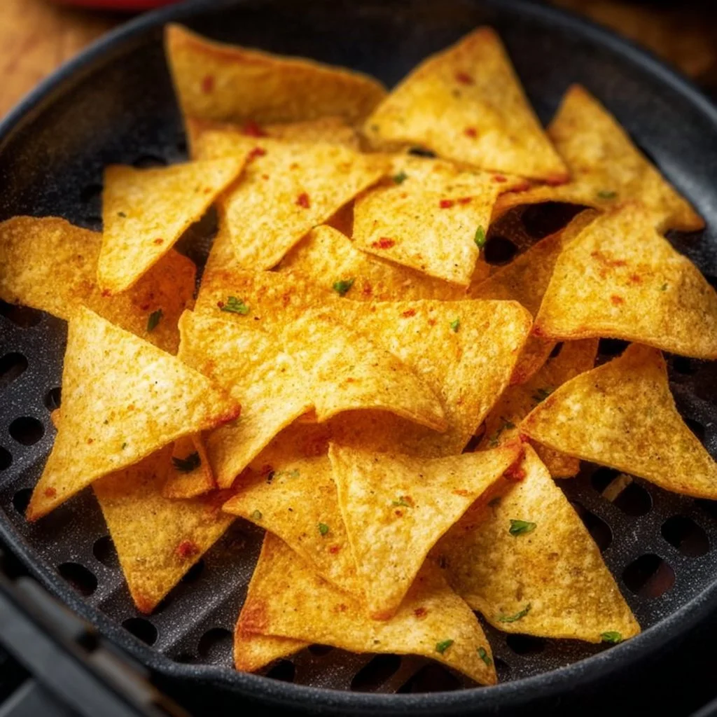 Crispy air fryer tortilla chips served with salsa
