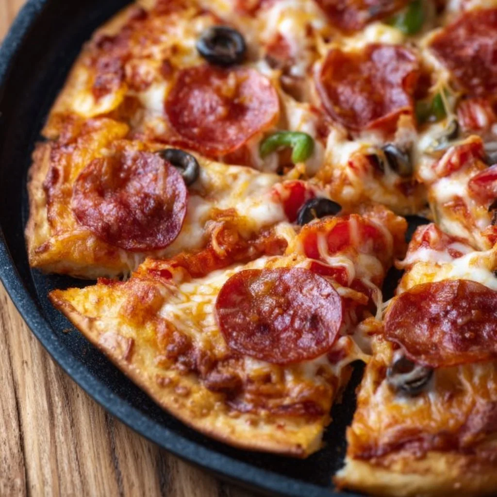 Air Fryer Tortilla Pizza with colorful toppings and crispy edges