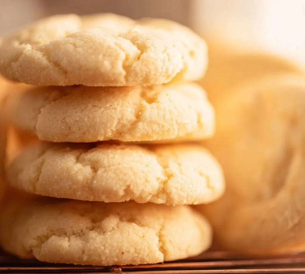 Batch of delicious homemade Amish sugar cookies on a wooden table