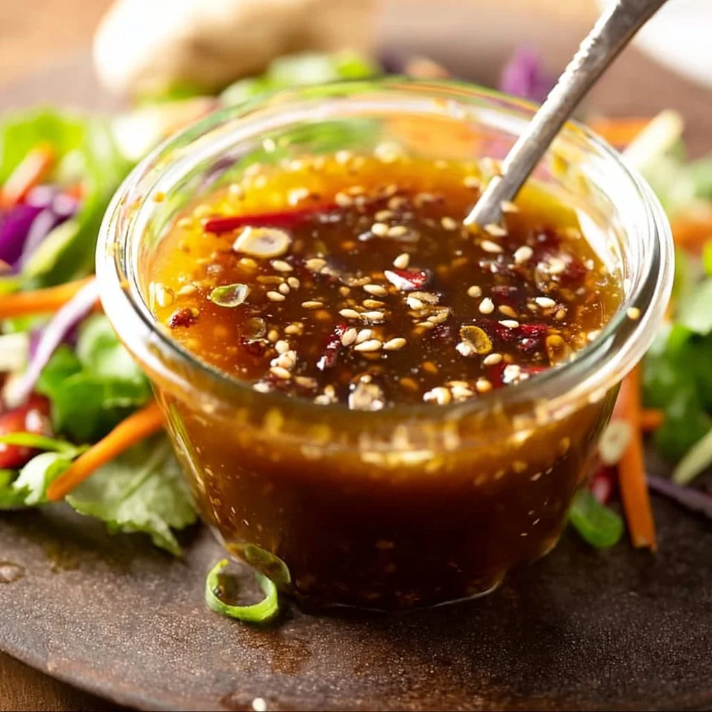 Delicious Asian salad with homemade dressing served in a bowl
