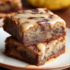 Delicious banana bread brownies served on a wooden table