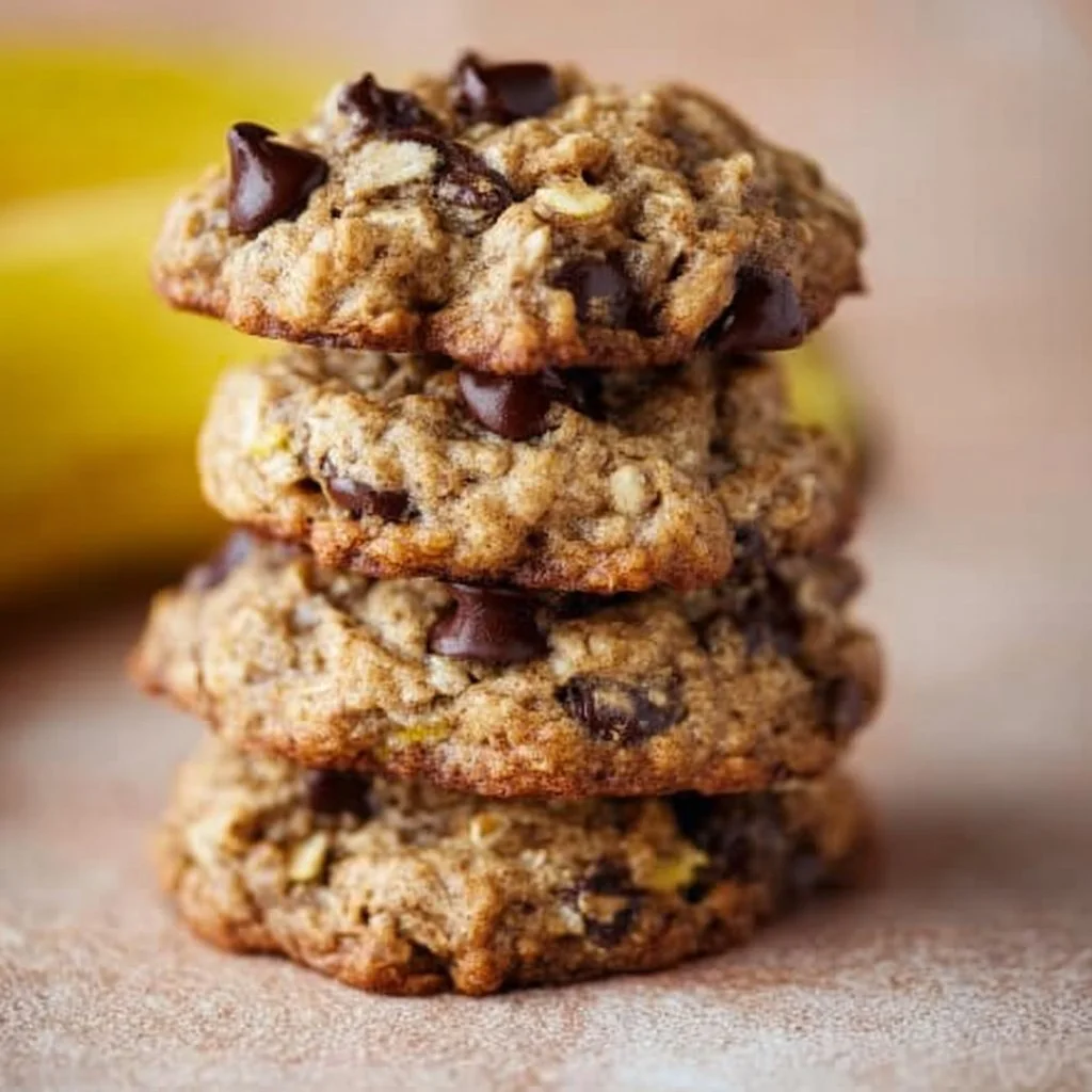 Banana oat chocolate chip cookies fresh out of the oven