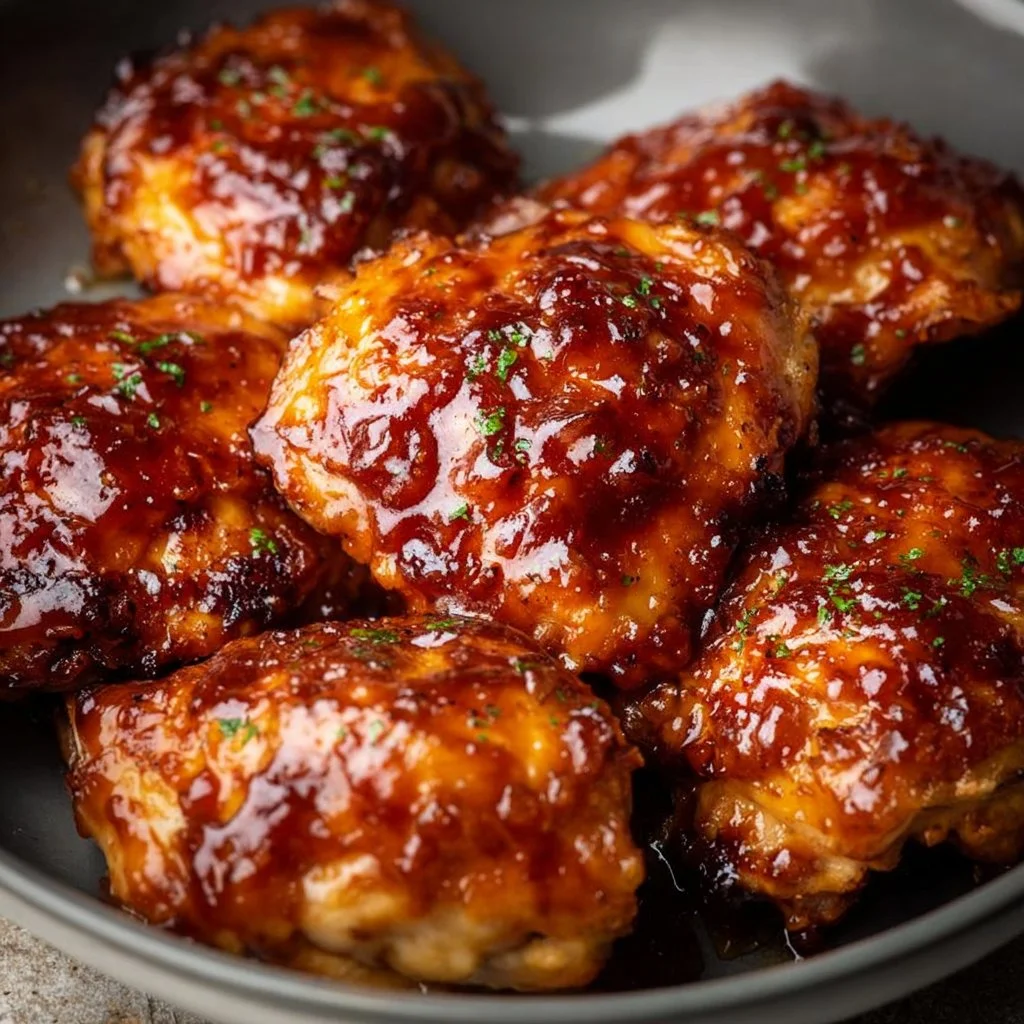 Delicious BBQ chicken thighs cooked in an air fryer