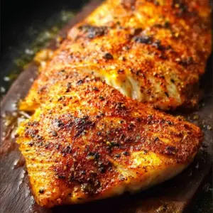 Plate of Blackened Orange Roughy seasoned and cooked to perfection.