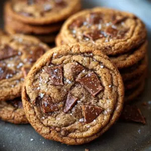 Baked brown butter coffee toffee cookies on a rustic wooden table