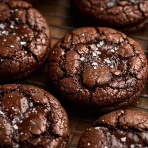 Chewy and chocolatey brownie cookies fresh out of the oven