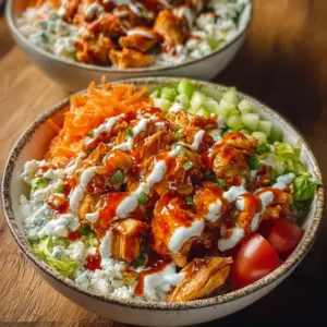 Delicious Buffalo Chicken Bowls with fresh toppings and vibrant colors