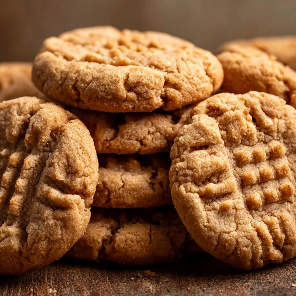 Chewy peanut butter cookies on a plate, golden brown and delicious