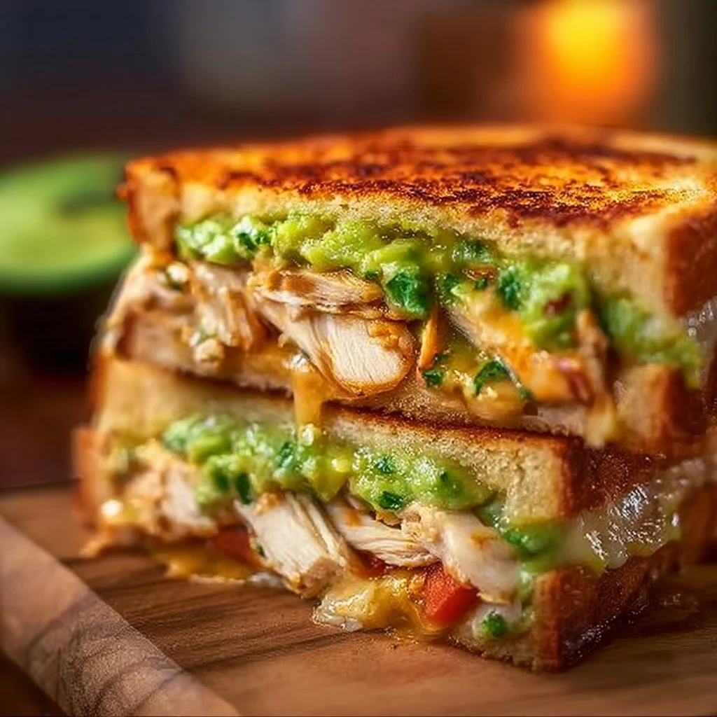 Delicious Chicken Avocado Melt Sandwich with chicken, avocado, and melted cheese