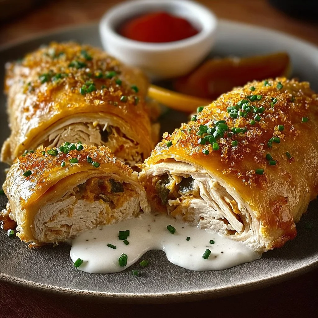 Delicious homemade Chicken Pillows on a plate ready to serve.