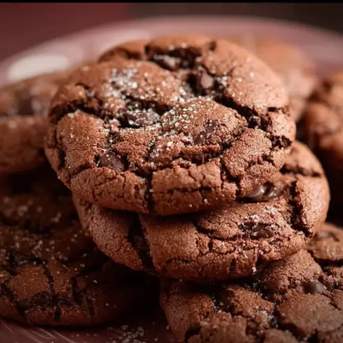 Delicious chocolate cake mix cookies on a plate with chocolate chips.