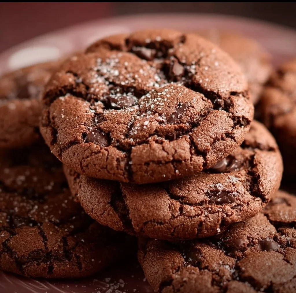 Delicious chocolate cake mix cookies on a plate with chocolate chips.