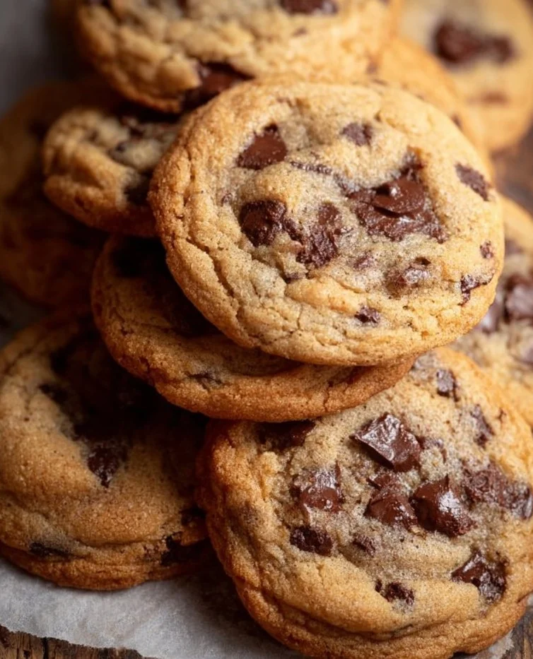 Freshly baked chocolate chip cookies on a cooling rack