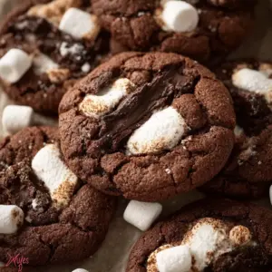 Delicious homemade Chocolate Marshmallow Cookies with chocolate chunks and fluffy marshmallows