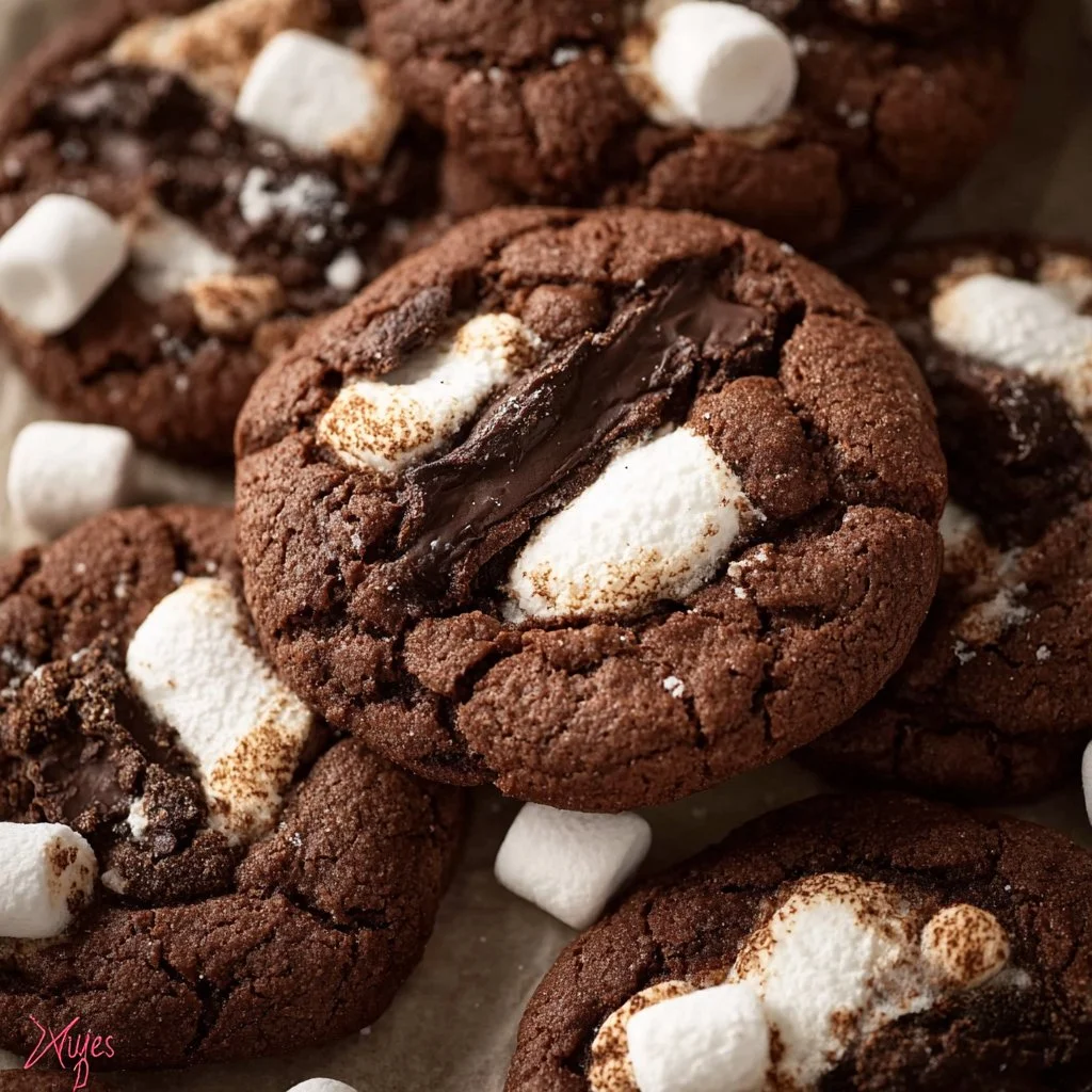 Delicious homemade Chocolate Marshmallow Cookies with chocolate chunks and fluffy marshmallows