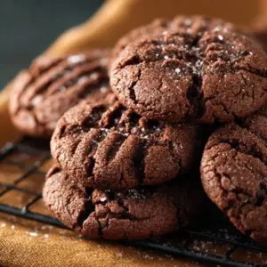 Delicious chocolate peanut butter cookies stacked on a plate
