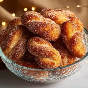 Freshly baked Cinnamon Sugar Twist Donuts dusted with cinnamon sugar