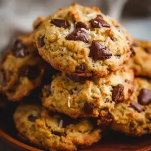Delicious Coconut Chocolate Chip Cookies on a baking tray