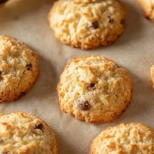 Baked Coconut Flour Cookies on a plate with chocolate chips