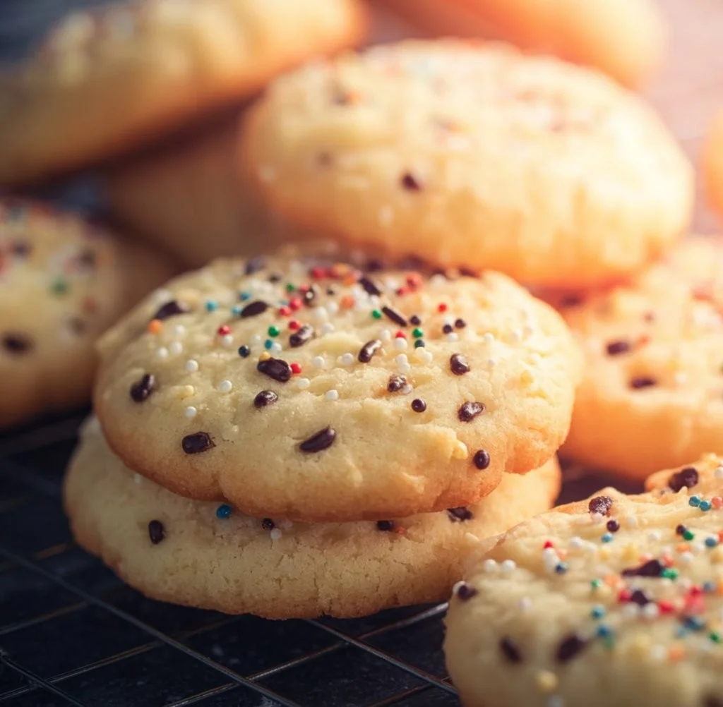 Assorted freshly baked cookies on a wooden table