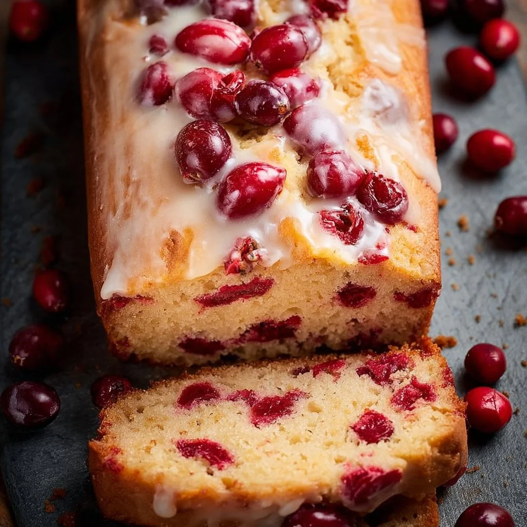 Freshly baked Cranberry Orange Loaf with cranberries and orange zest