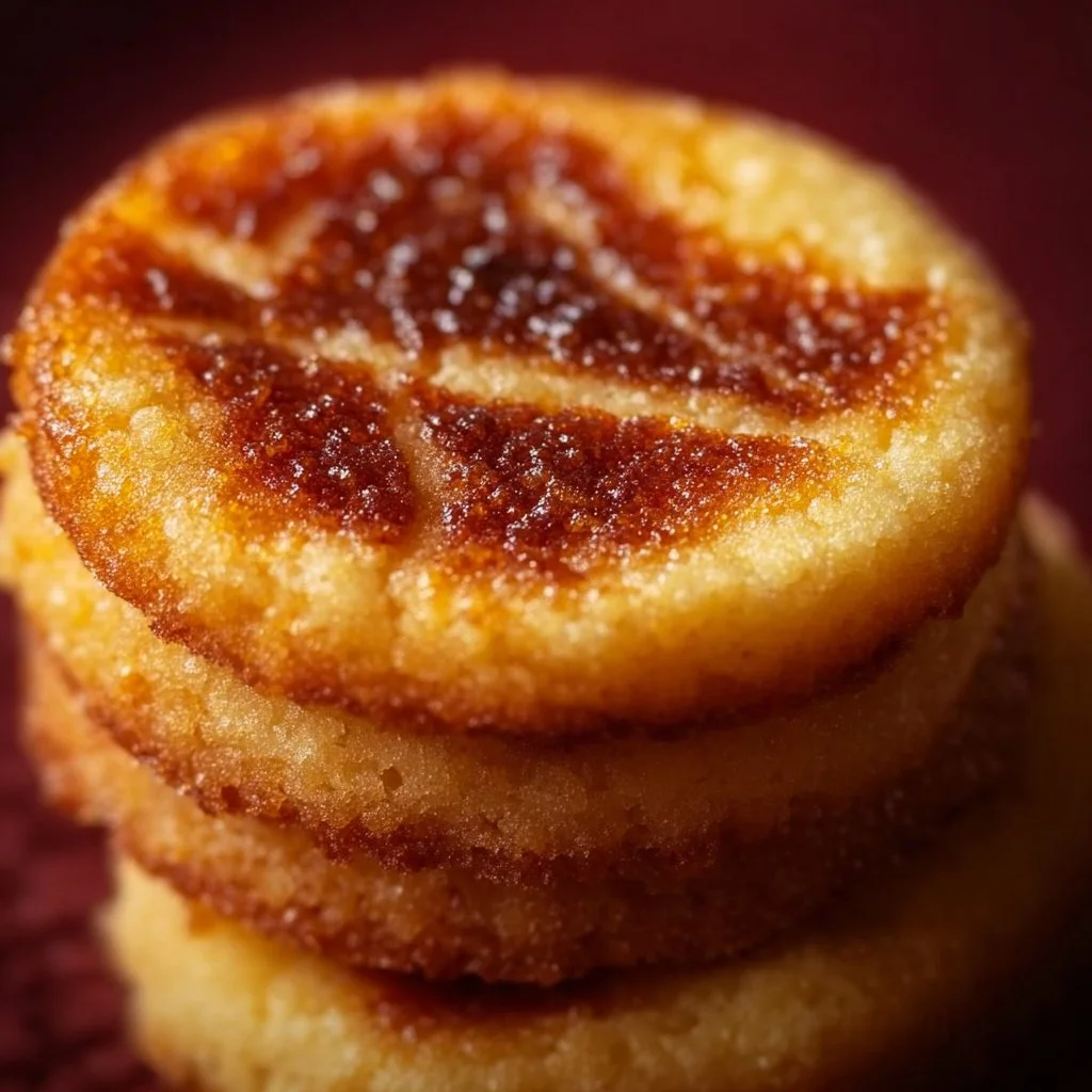 Freshly baked Creme Brûlée Cookies with caramelized sugar topping