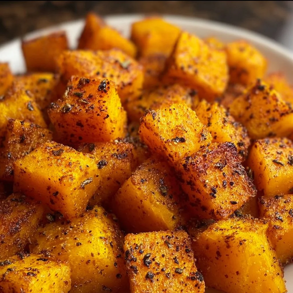 Crispy air fryer butternut squash served in a bowl