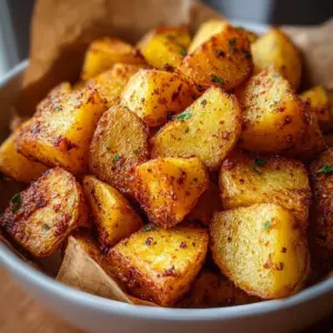 Crispy air fryer fried potatoes served in a bowl