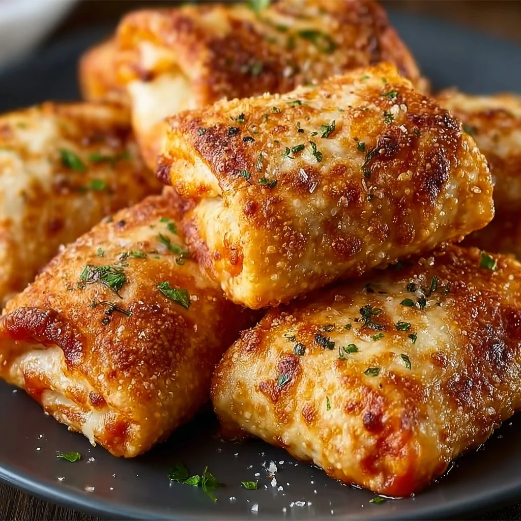 Crispy air fryer pizza rolls ready to enjoy as a tasty snack.