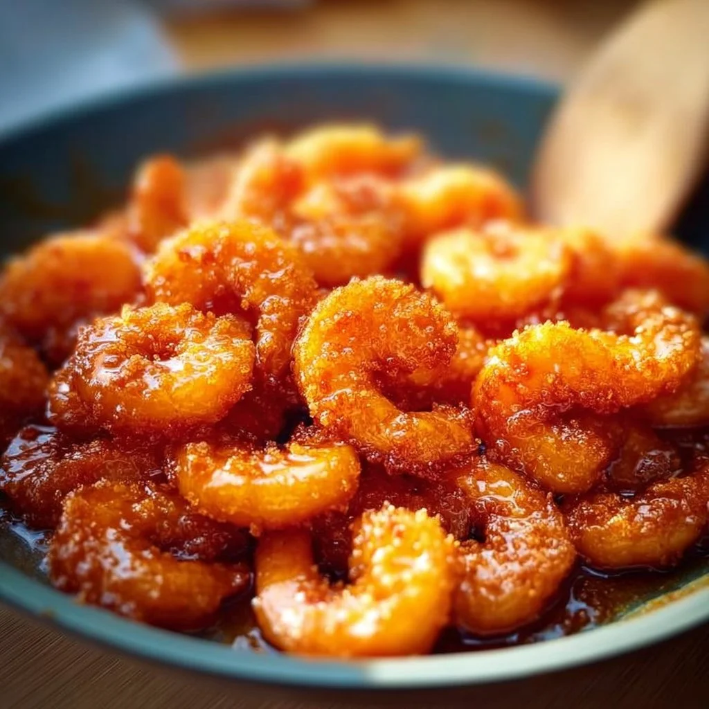 Plate of Crispy Orange Shrimp garnished with green onions and sesame seeds