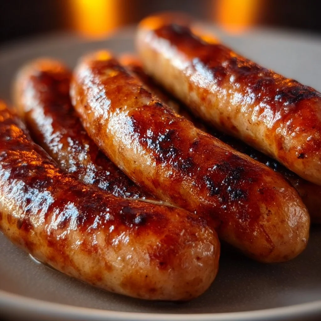 Crispy sausage cooked in an air fryer, showcasing its golden-brown texture.