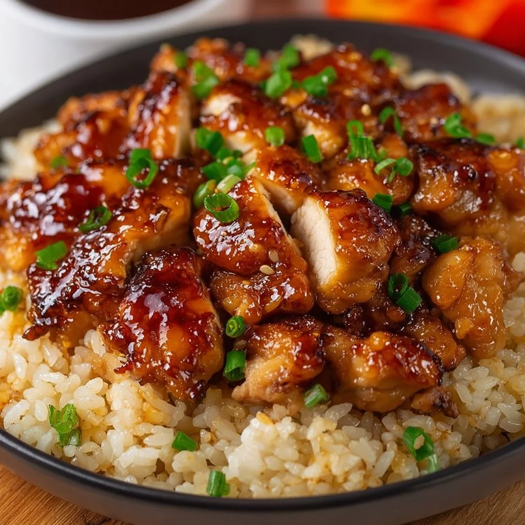 Delicious Honey BBQ Chicken served with rice