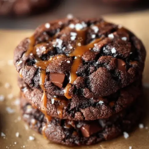 Delicious double chocolate salted caramel cookies with rich flavors