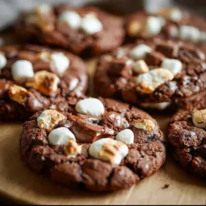 Plate of easy Rocky Road Cookies with chocolate, nuts, and marshmallows