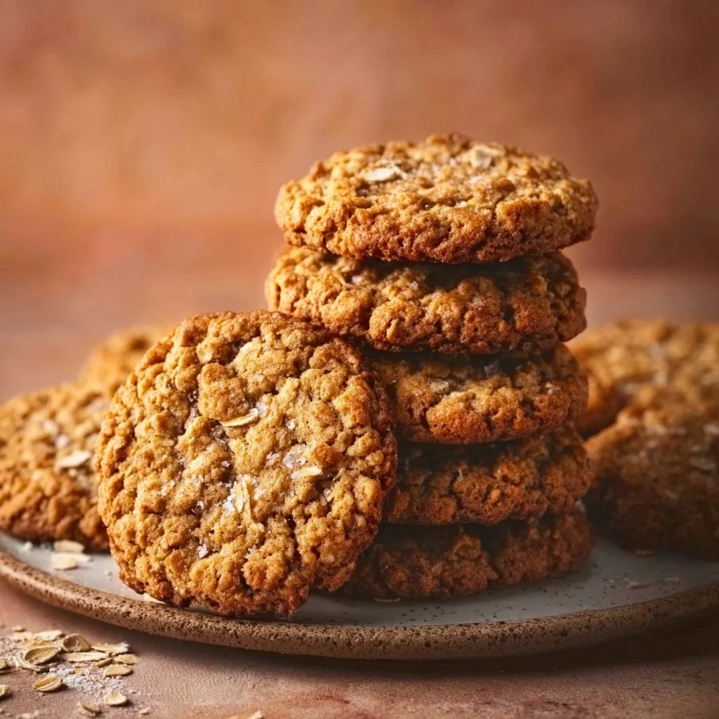 Delicious easy vegan oatmeal cookies on a baking sheet.